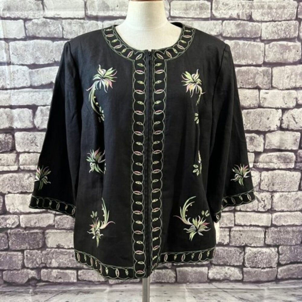 Dressbarn NWT Linen Black, Green & Pink 3/4 Sleeve Jacket Size 22W